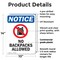 Signmission No Backpacks Allowed, 10 in W x Rectangle, Plastic OS-2PACK-NS-P-1014-V-14388 - alternate 3
